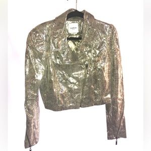 Genuine leather Bebe Metallic Snake Crop Jacket